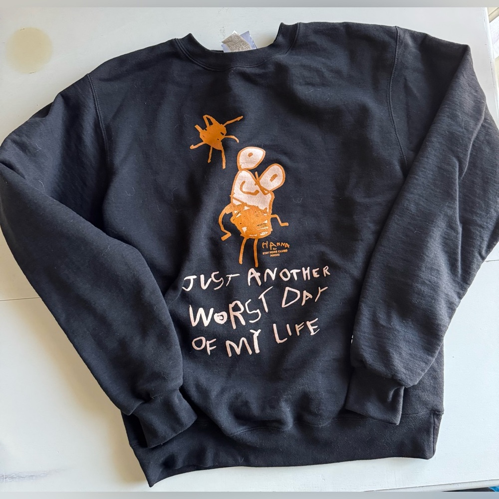 Stay Home Club Black Graphic Crewneck Champion sweatshirt Unisex Small